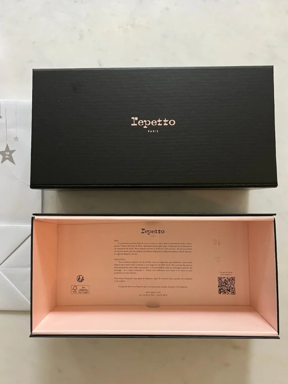 Repetto Paris Black Shoe Box + Original Pink Shopping Bag